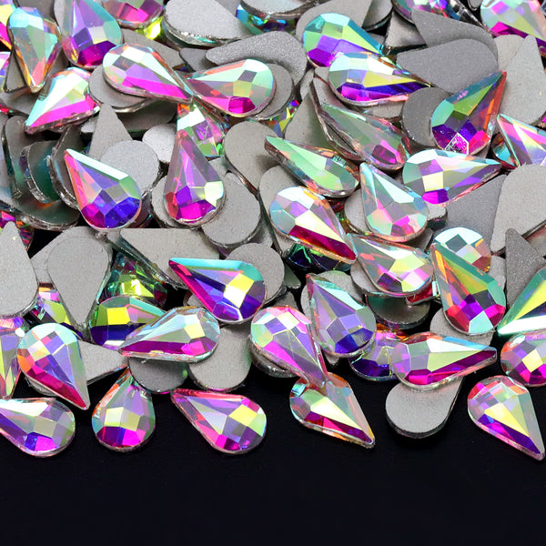 Raindrop Shape Crystal AB Flat Back Fancy Rhinestones