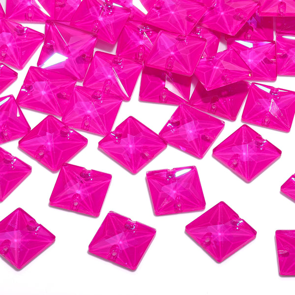 Electric Neon Fuchsia Square Shape High Quality Glass Sew-on Rhinestones WholesaleRhinestone