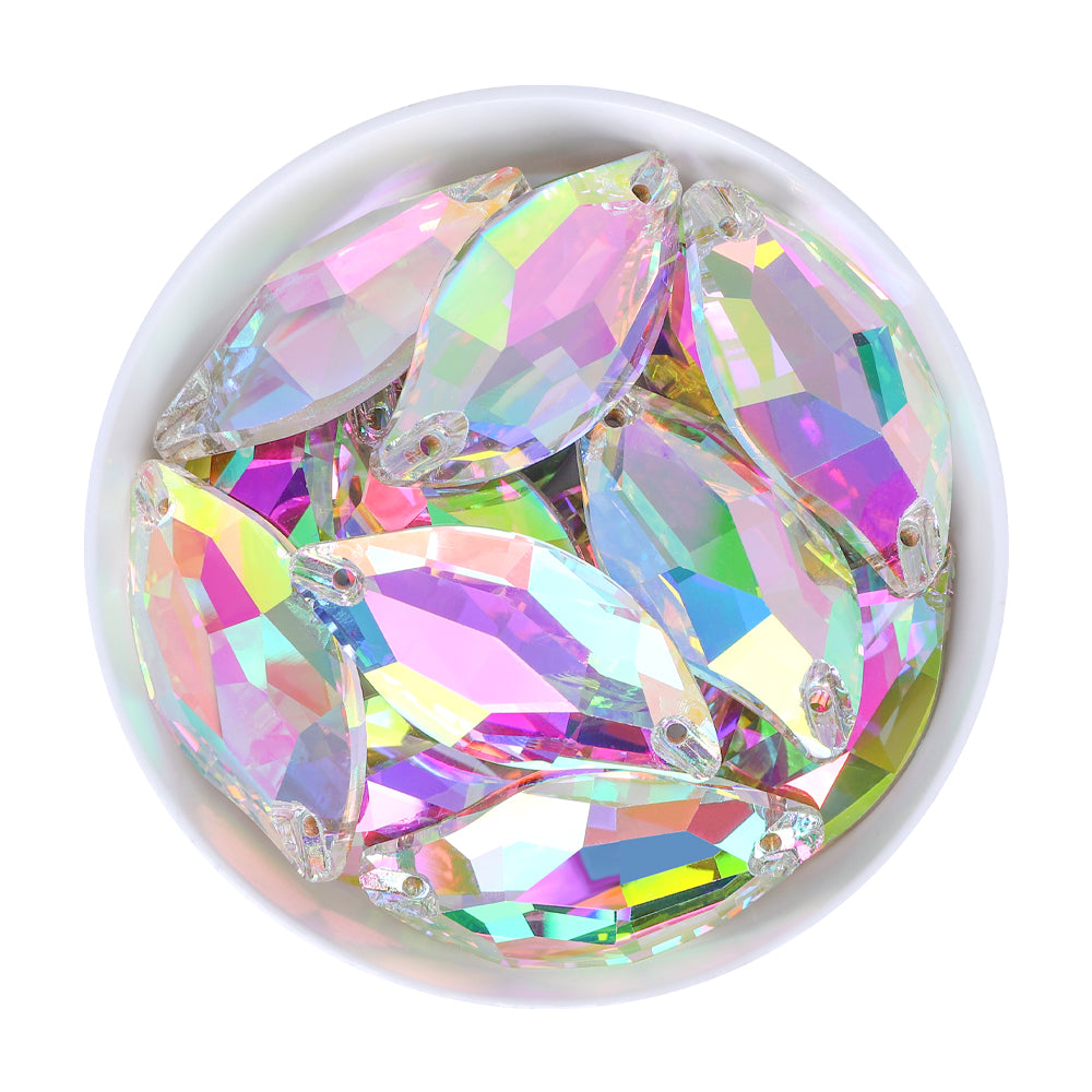 Crystal Phantom Diamond Leaf Shape High Quality Glass Sew-on Rhinestones