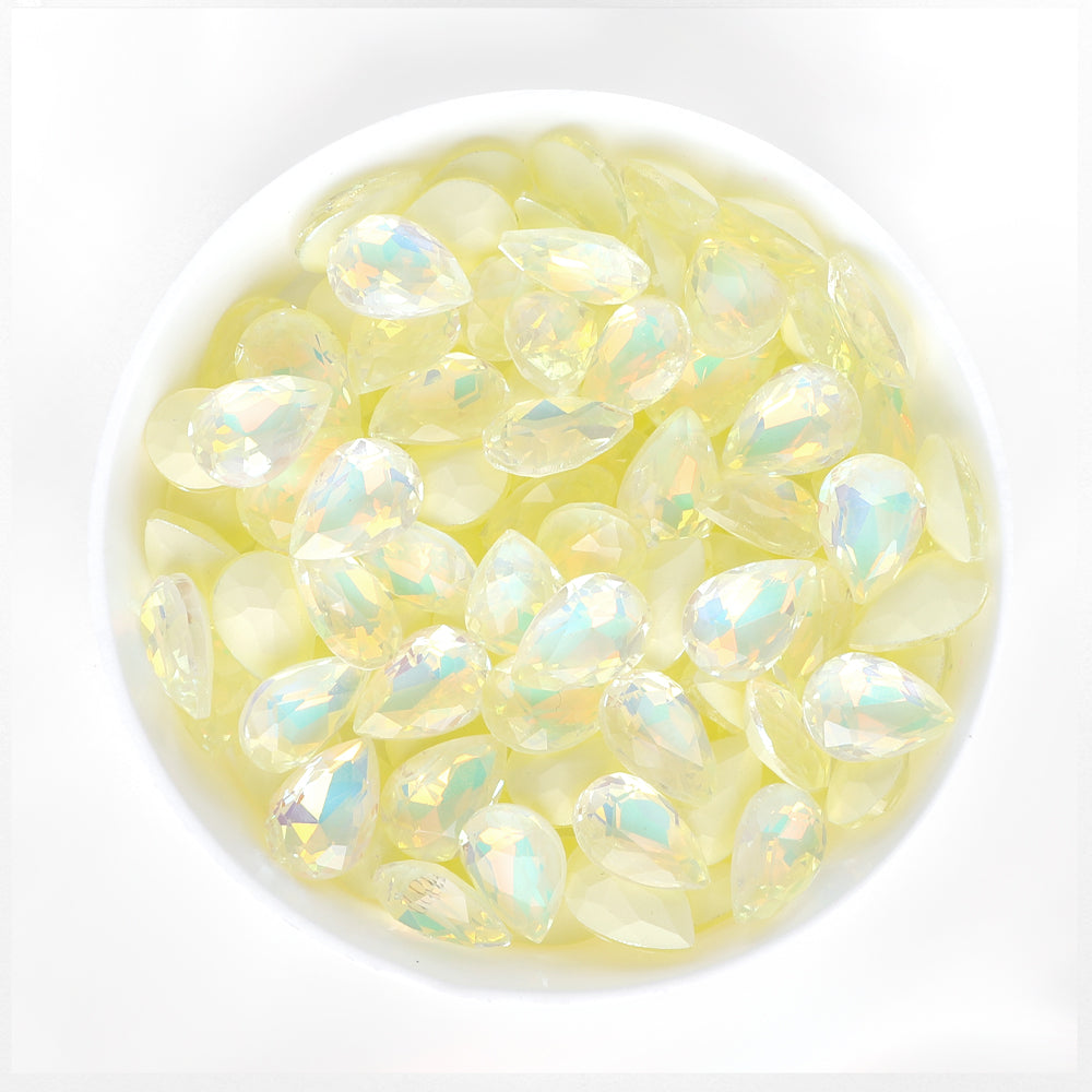 Light Yellow AM Drop Shape Glass Pointed Back Fancy Rhinestones