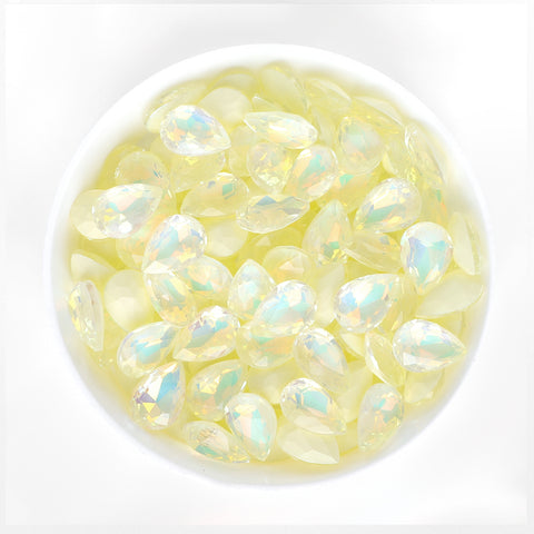 Light Yellow AM Drop Shape Glass Pointed Back Fancy Rhinestones