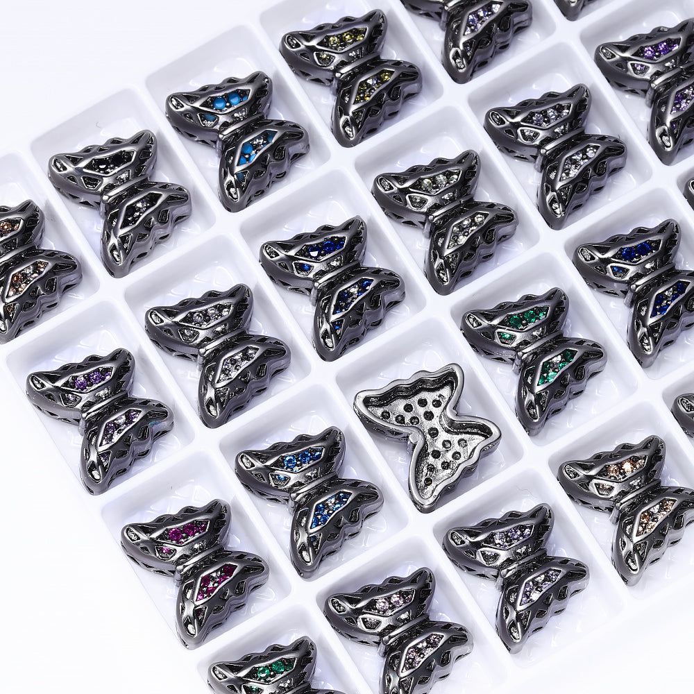 Butterfly Shape Hematite Plated High-Quality Sew-on Alloy Charms Inlaid Cubic Zirconia