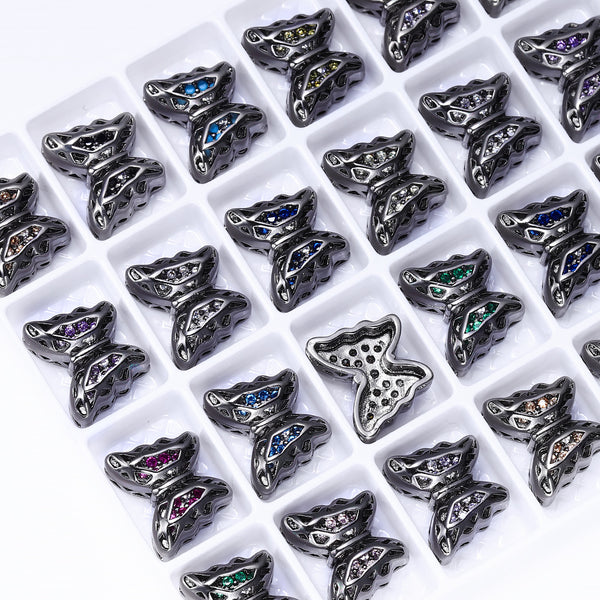 Butterfly Shape Hematite Plated High-Quality Sew-on Alloy Charms Inlaid Cubic Zirconia