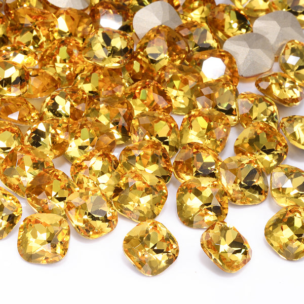 Light Topaz Cushion Square Shape High Quality Glass Pointed Back Fancy Rhinestones WholesaleRhinestone