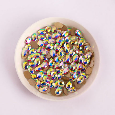 Egg Shape Crystal AB Flat Back Fancy Rhinestones