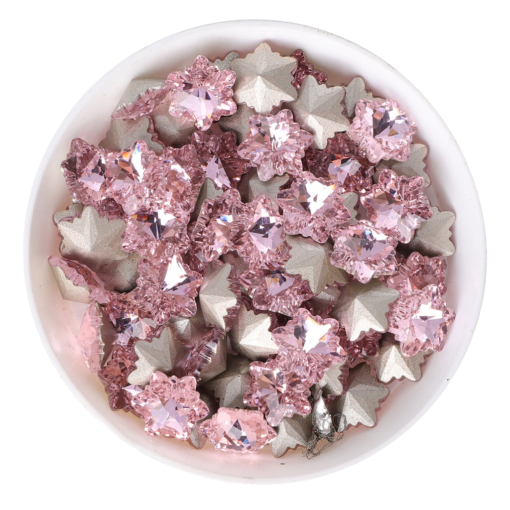Pink Snowflake Shape Glass Pointed Back Fancy Rhinestones WholesaleRhinestone