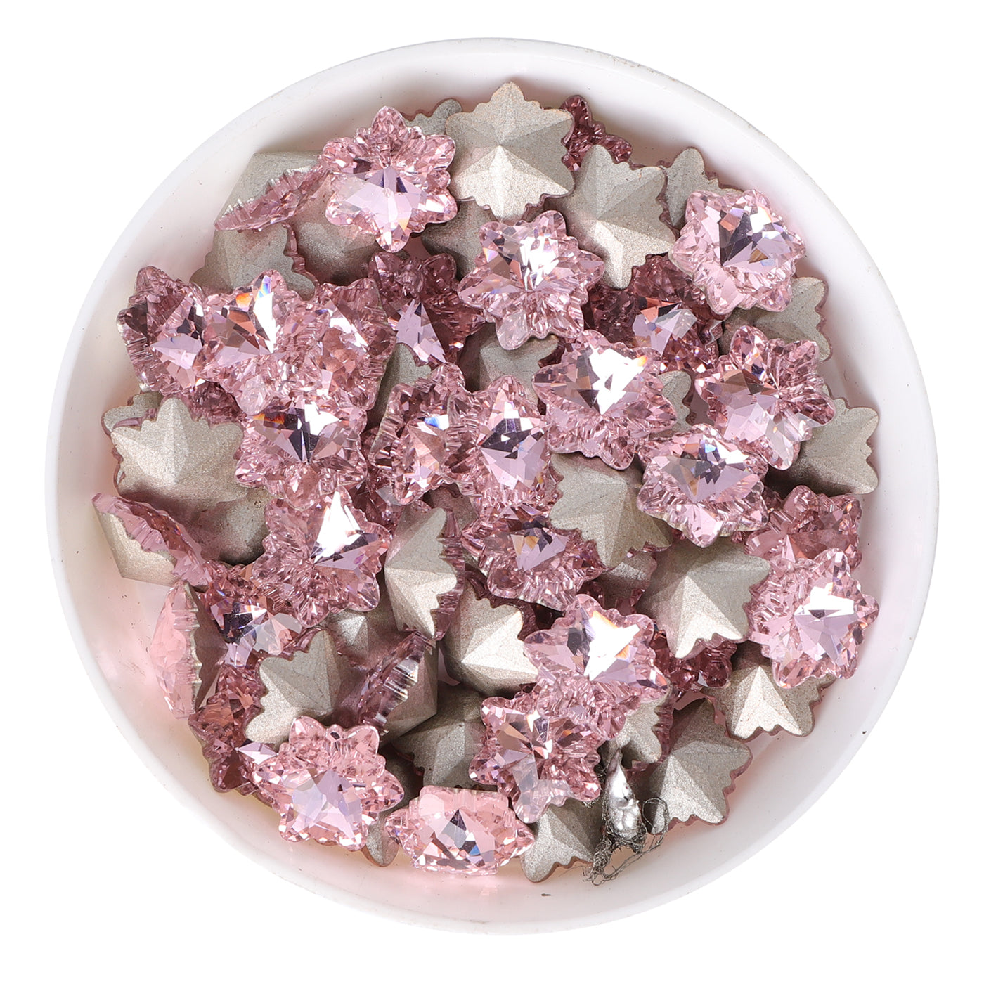 Pink Snowflake Shape Glass Pointed Back Fancy Rhinestones WholesaleRhinestone