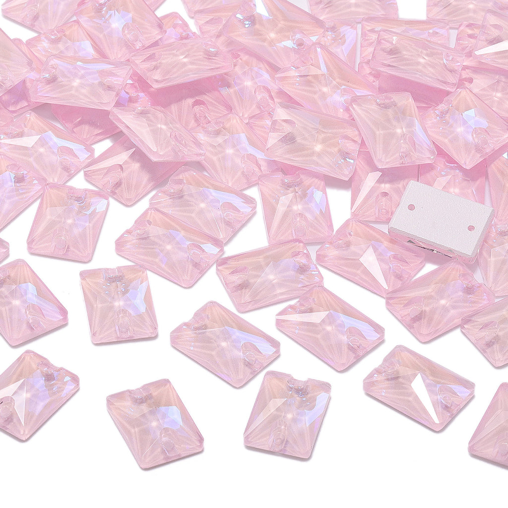 Electric Neon Light Rose Rectangle Shape High Quality Glass Sew-on Rhinestones