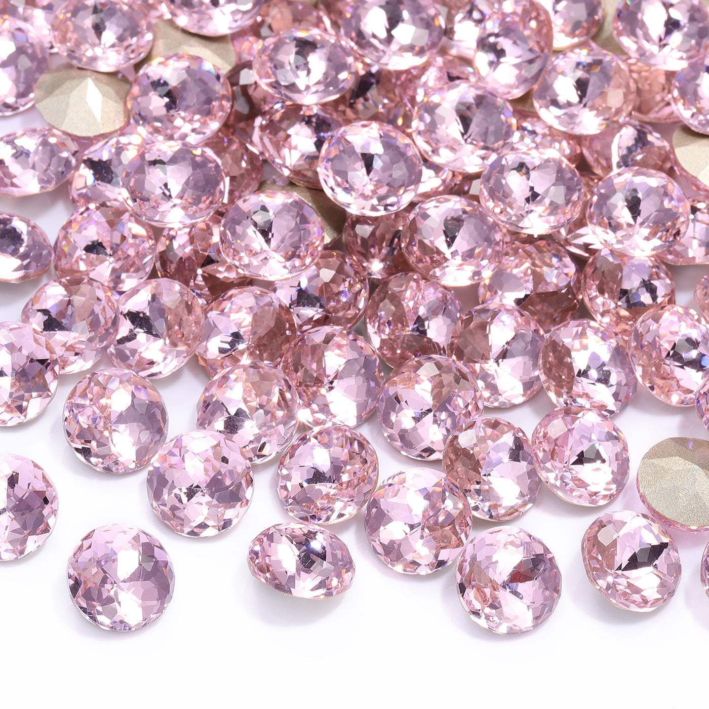 Light Rose Dome Round Shape High Quality Glass Pointed Back Fancy Rhinestones WholesaleRhinestone