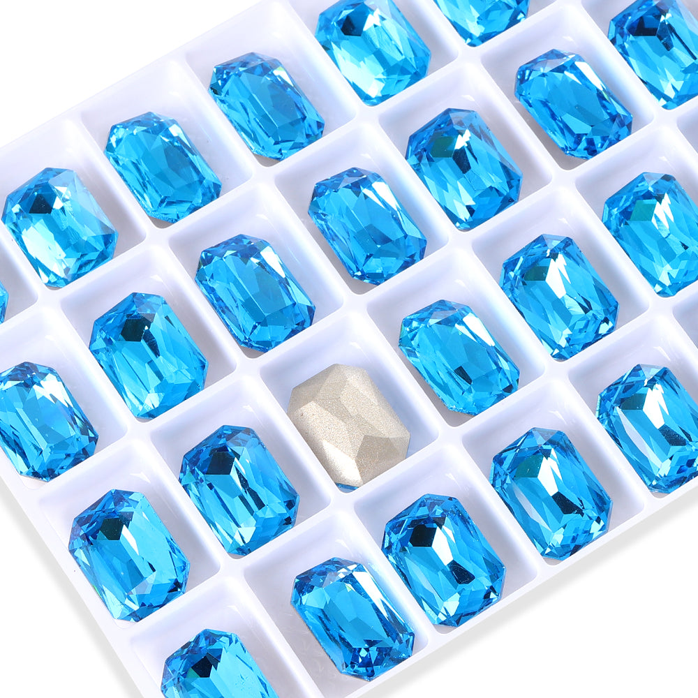 Aquamarine Thin Octagon Shape High Quality Glass Pointed Back Fancy Rhinestones WholesaleRhinestone