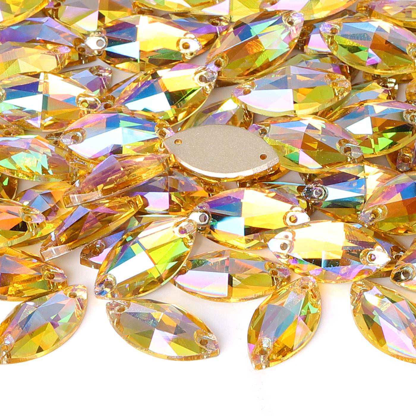 Light Topaz Shimmer Navette Shape High Quality Glass Sew-on Rhinestones WholesaleRhinestone