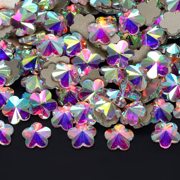 5 feuilles de fleur de prune fleur cristal Ab dos plat et strass de fantaisie
