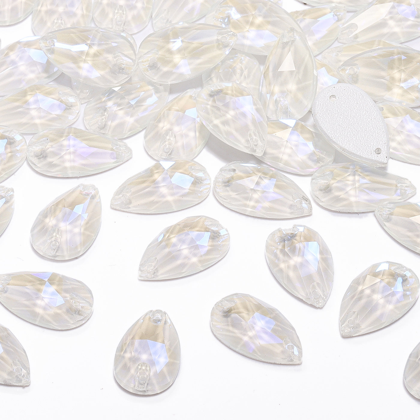 Electric Neon White Drop Shape High Quality Glass Sew-on Rhinestones
