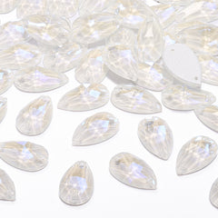 Electric Neon White Drop Shape High Quality Glass Sew-on Rhinestones