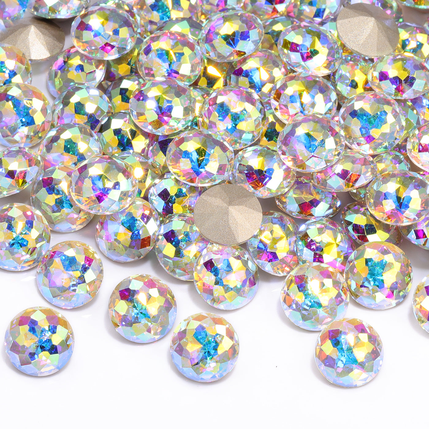 Crystal AB Dome Round Shape High Quality Glass Pointed Back Fancy Rhinestones