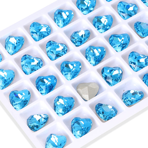 Aquamarine hjerteform høykvalitets glass spiss fancy rhinestones