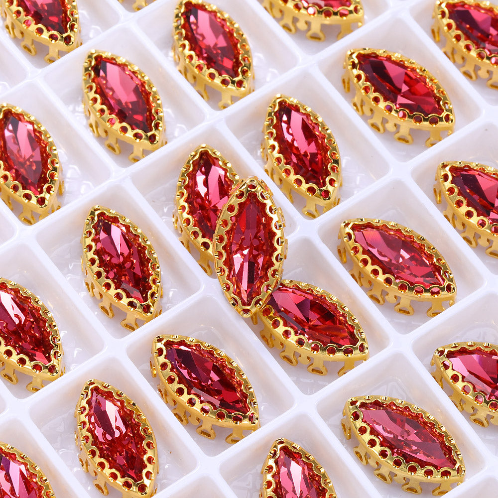 Rose Navette Shape High-Quality Glass Sew-on Nest Hollow Claw Rhinestones WholesaleRhinestone