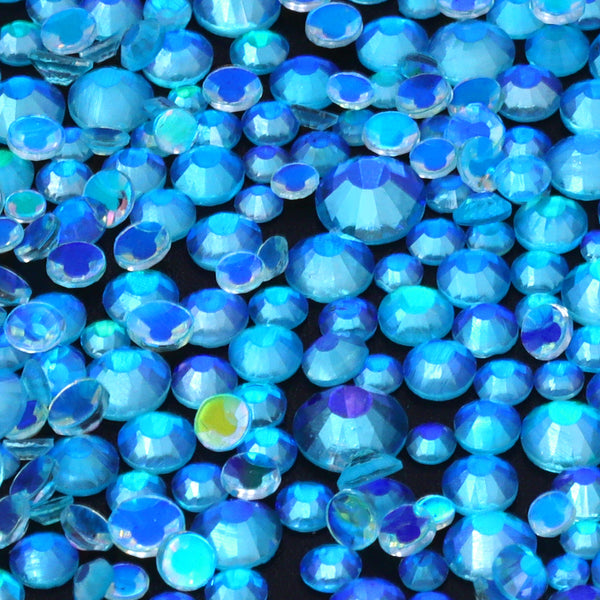 Mixed Sizes Aurora Aquamarine Glass Flat Back Rhinestones For Nail Art WholesaleRhinestone