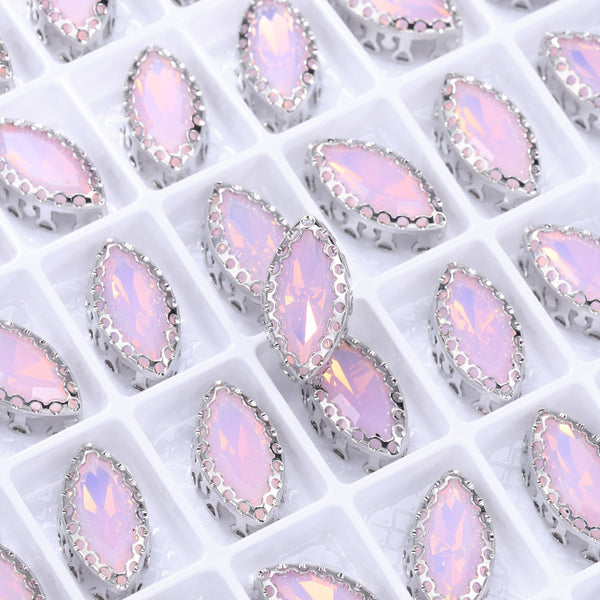 Rose Water Opal Navette Shape High-Quality Glass Sew-on Nest Hollow Claw Rhinestones WholesaleRhinestone