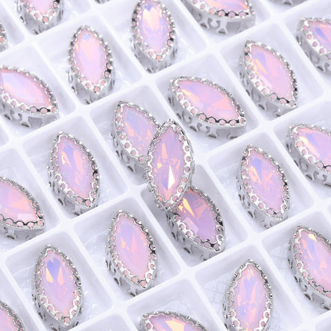Rose Water Opal Navette Shape High-Quality Glass Sew-on Nest Hollow Claw Rhinestones