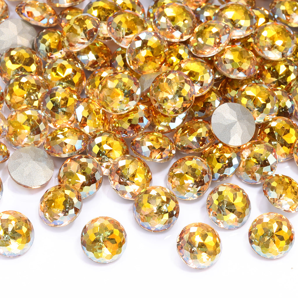 Metallic Sunshine Dome Round Shape High Quality Glass Pointed Back Fancy Rhinestones WholesaleRhinestone