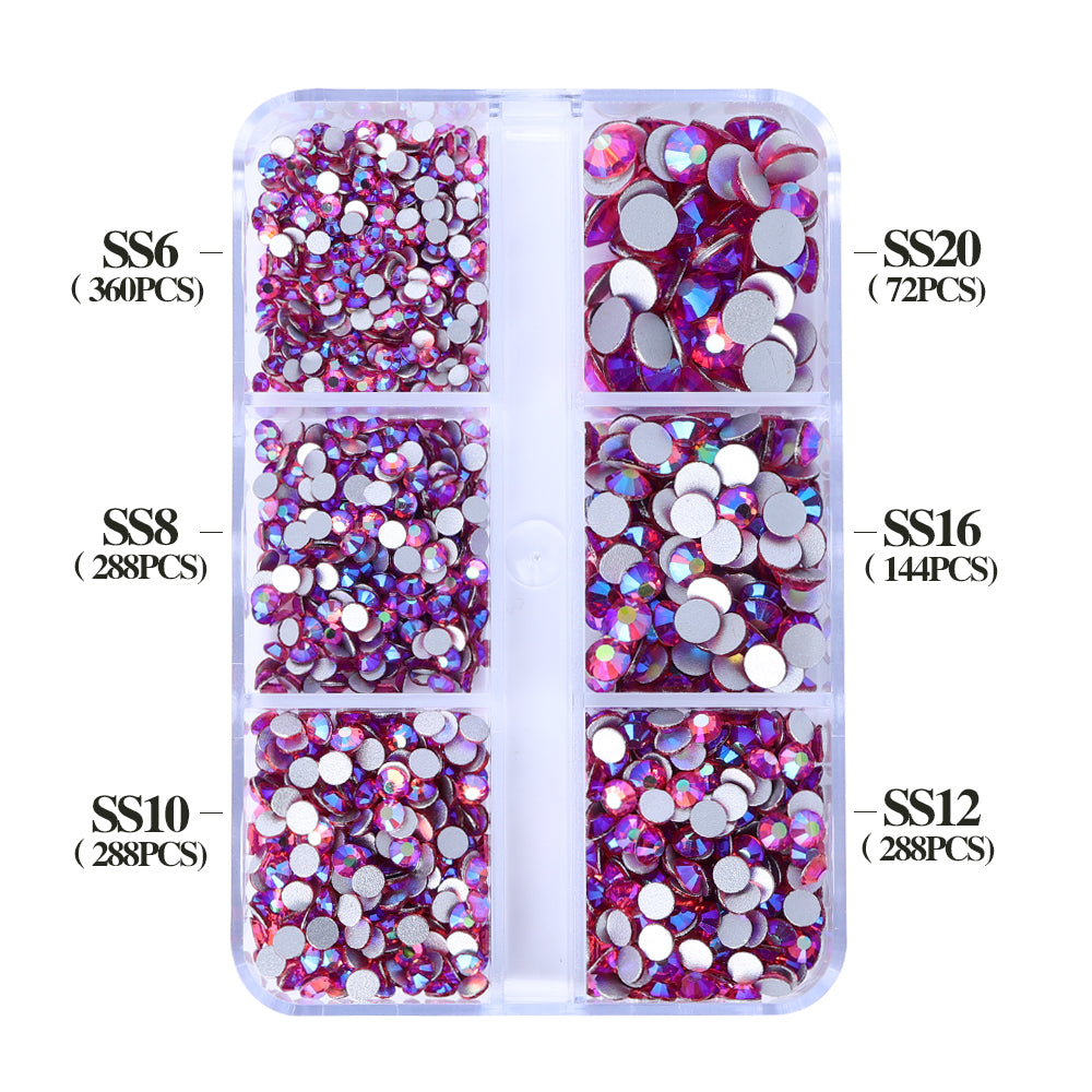 Mixed Sizes 6 Grid Box Rose AB Glass FlatBack Rhinestones For Nail Art  Silver Back WholesaleRhinestone