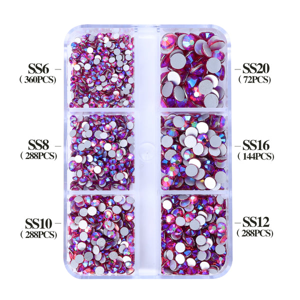 Mixed Sizes 6 Grid Box Rose AB Glass FlatBack Rhinestones For Nail Art  Silver Back WholesaleRhinestone
