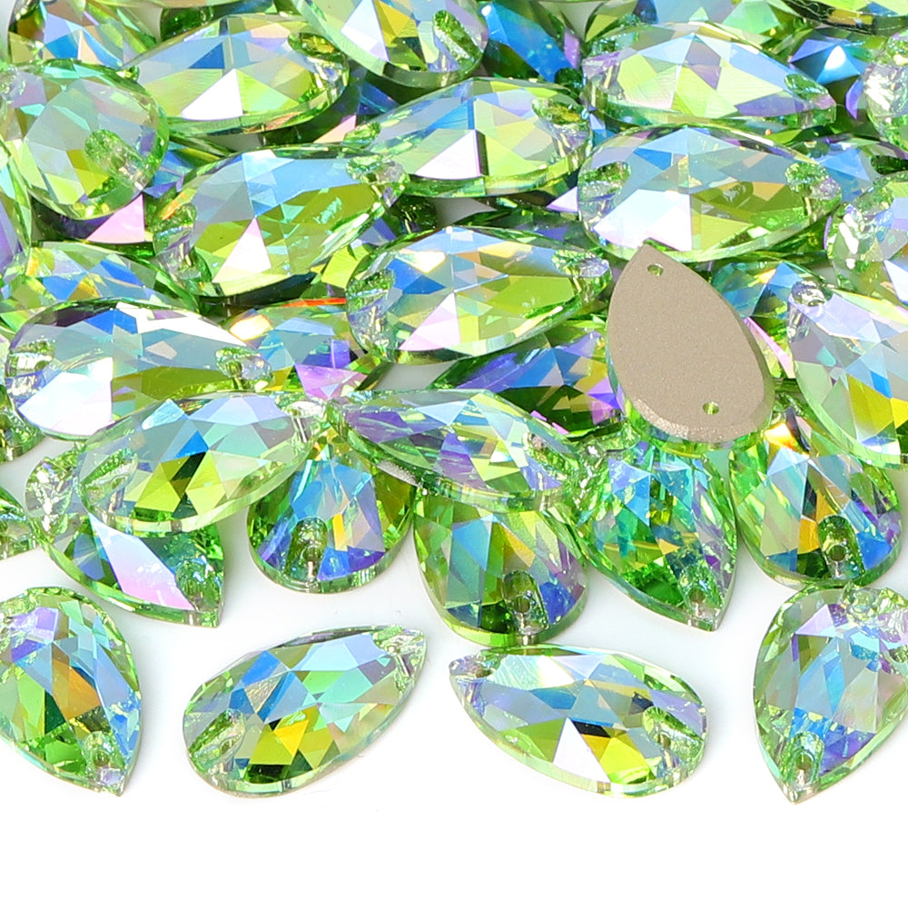 Peridot Shimmer Drop Shape High Quality Glass Sew-on Rhinestones WholesaleRhinestone