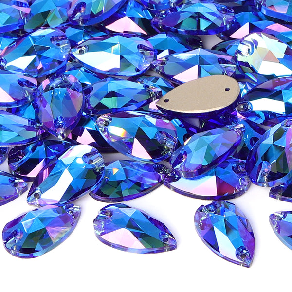 Light Sapphire Shimmer Drop Shape High Quality Glass Sew-on Rhinestones WholesaleRhinestone