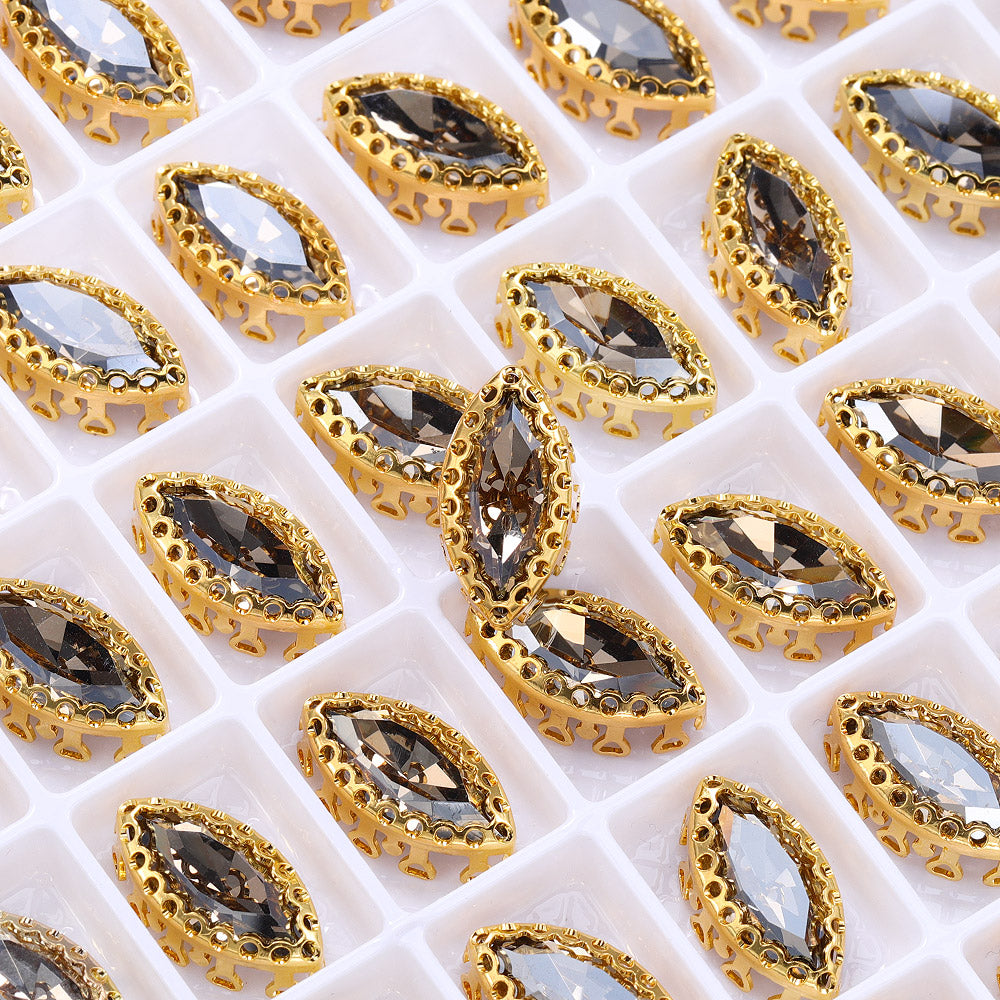 Satin Navette Shape High-Quality Glass Sew-on Nest Hollow Claw Rhinestones WholesaleRhinestone