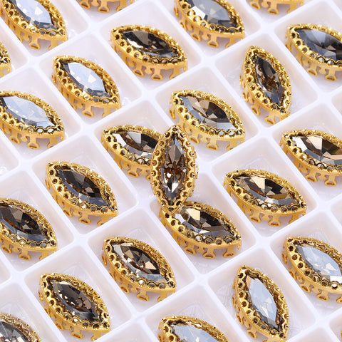Satin Navette Shape High-Quality Glass Sew-on Nest Hollow Claw Rhinestones