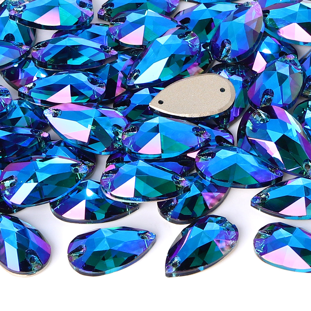 Indicolite Shimmer Drop Shape High Quality Glass Sew-on Rhinestones WholesaleRhinestone