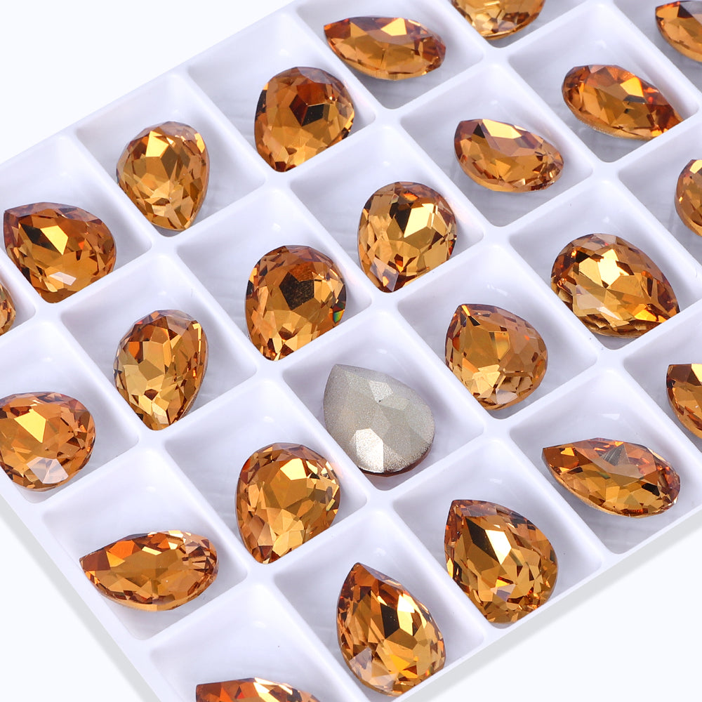Light Smoked Topaz Pear Shape High Quality Glass Pointed Back Fancy Rhinestones WholesaleRhinestone