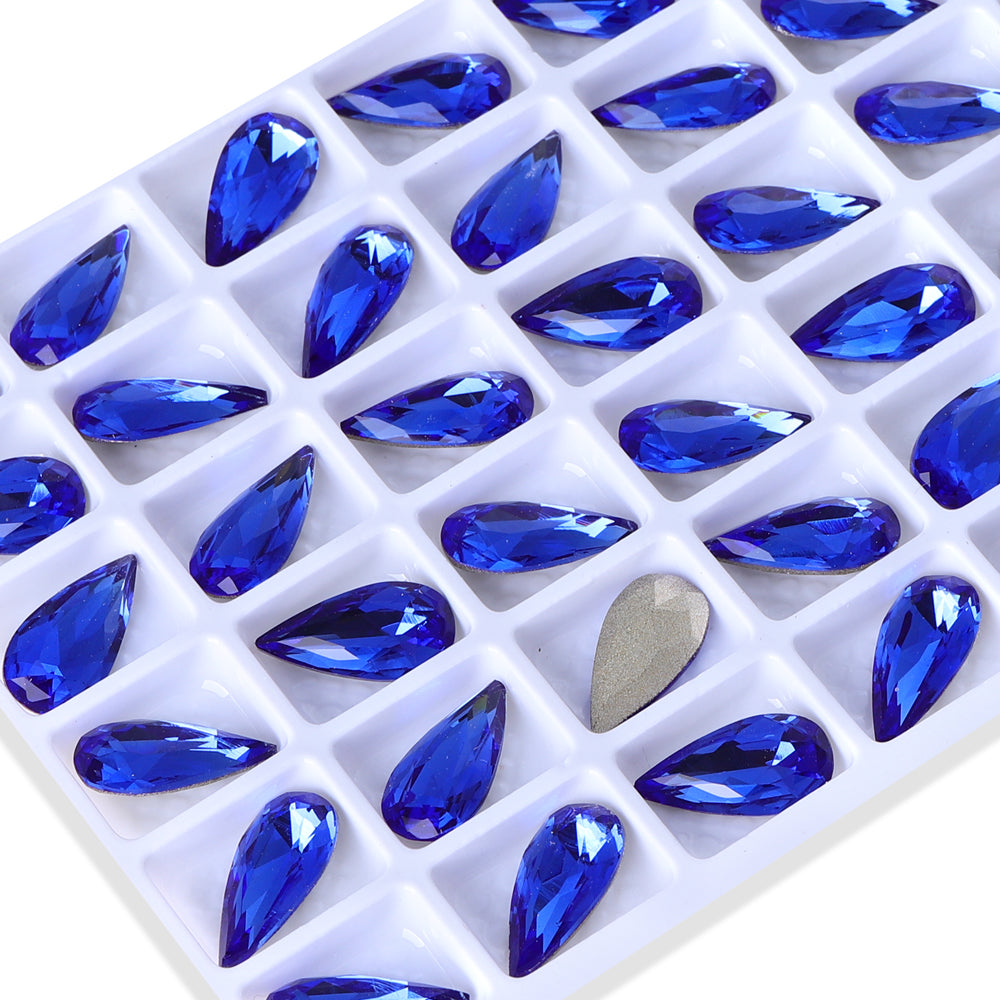 Sapphire Teardrop Shape High Quality Glass Pointed Back Fancy Rhinestones WholesaleRhinestone