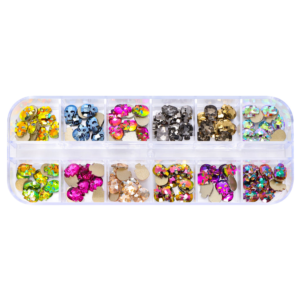 120 PCS Mixed Colors Skull Shape Glass Fancy Rhinestones For Nail Art HZ1203 WholesaleRhinestone