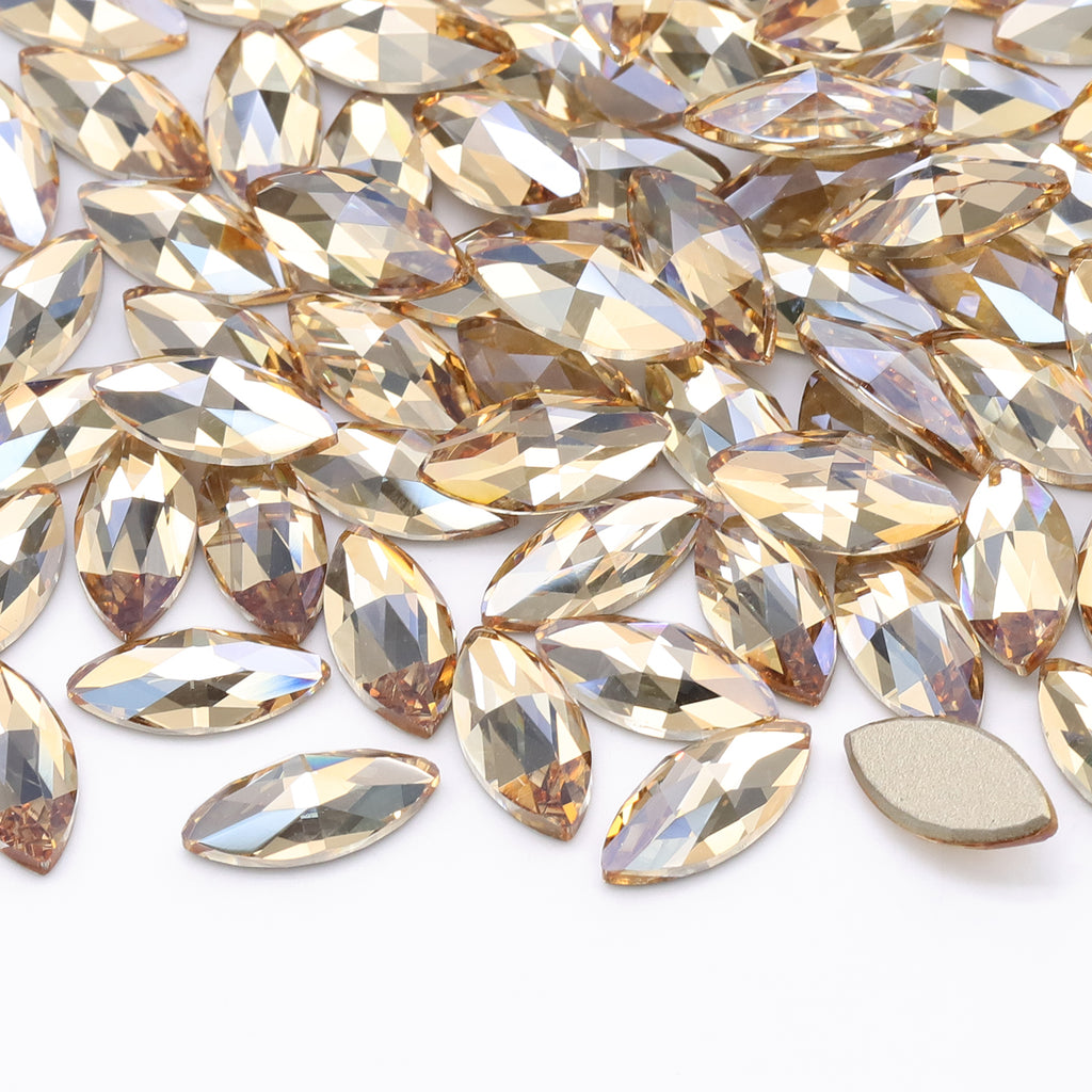 Golden Shadow Navette Shape High Quality Glass Beveled Flat Back Rhinestones WholesaleRhinestone