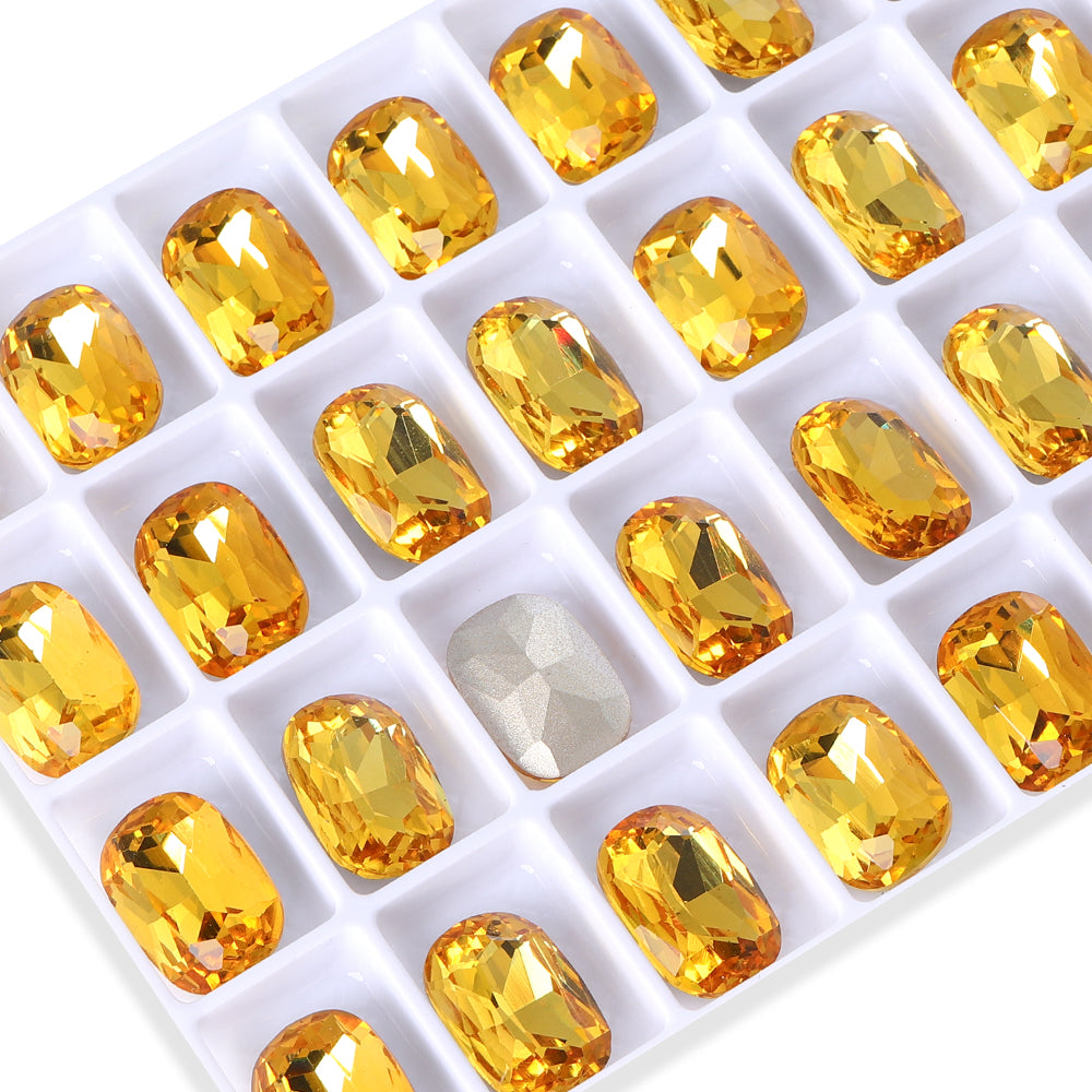 Light Topaz Cushion Shape High Quality Glass Pointed Back Fancy Rhinestones WholesaleRhinestone