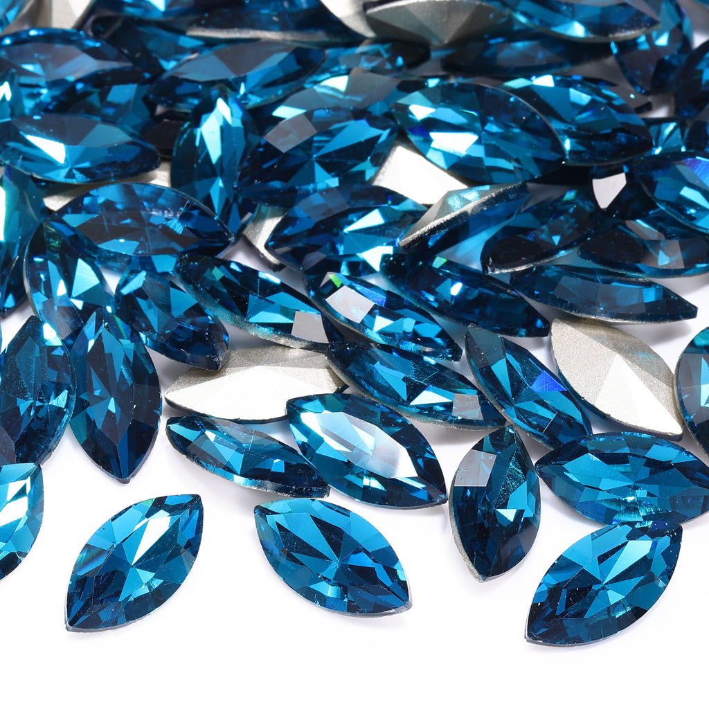 Indicolite Navette Shape High Quality Glass Pointed Back Fancy Rhinestones WholesaleRhinestone