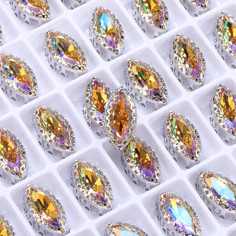 Paradise Shine Navette Shape High-Quality Glass Sew-on Nest Hollow Claw Rhinestones
