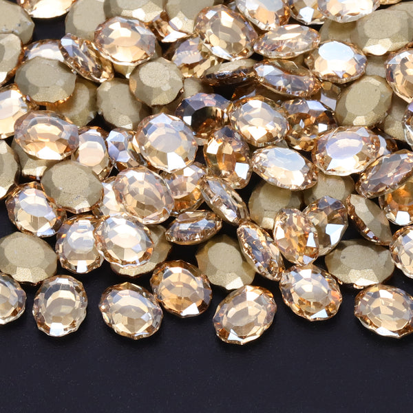 Champagne Magic Mirror Shape Pointed Back Fancy Rhinestones For Nail Art
