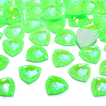 Electric Neon Peridot Trilliant Shape High Quality Glass Sew-on Rhinestones WholesaleRhinestone