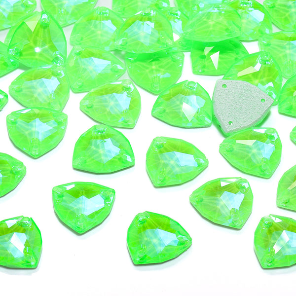 Electric Neon Peridot Trilliant Shape High Quality Glass Sew-on Rhinestones WholesaleRhinestone