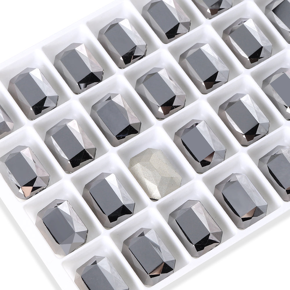 Jet Metallic Silver Thin Octagon Shape High Quality Glass Pointed Back Fancy Rhinestones WholesaleRhinestone