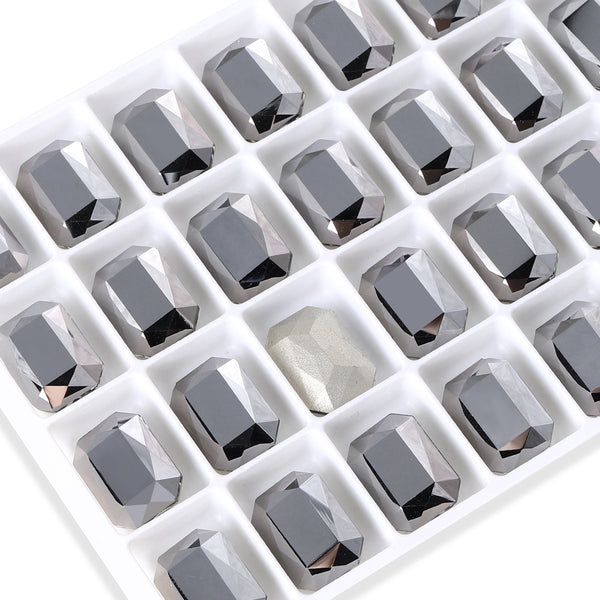 Jet Metallic Silver Thin Octagon Shape High Quality Glass Pointed Back Fancy Rhinestones WholesaleRhinestone