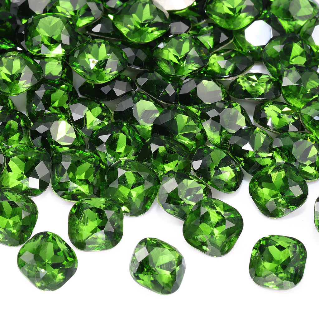 Fern Green Cushion Square Shape High Quality Glass Pointed Back Fancy Rhinestones