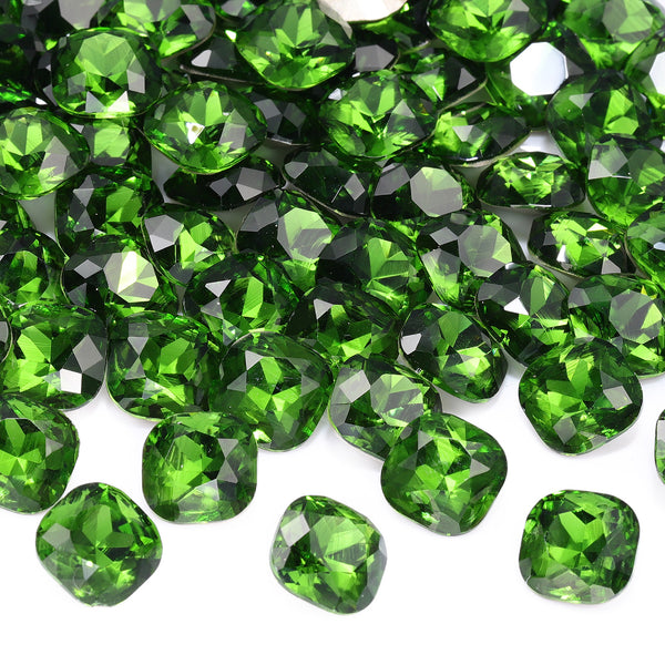 Fern Green Cushion Square Shape High Quality Glass Pointed Back Fancy Rhinestones