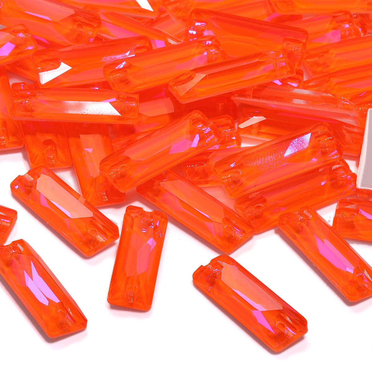 Electric Neon Orange Yellow Cosmic Baguette Shape High Quality Glass Sew-on Rhinestones WholesaleRhinestone