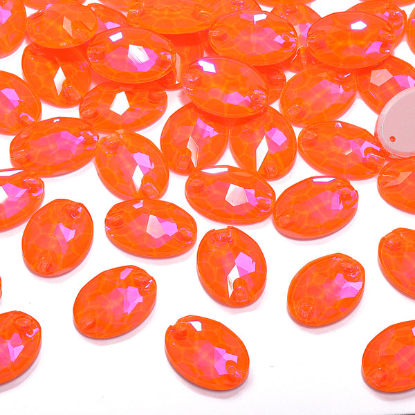 Electric Neon Orange Yellow Oval Shape High Quality Glass Sew-on Rhinestones WholesaleRhinestone