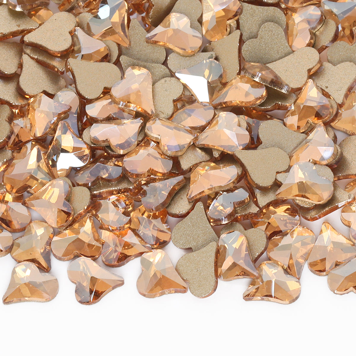 Heart Shape Golden Shadow Glass Flat Back Fancy Rhinestones