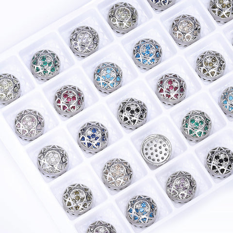 Round Shape Imitation Rhodium Plated High-Quality Sew-on Alloy Charms Inlaid Cubic Zirconia